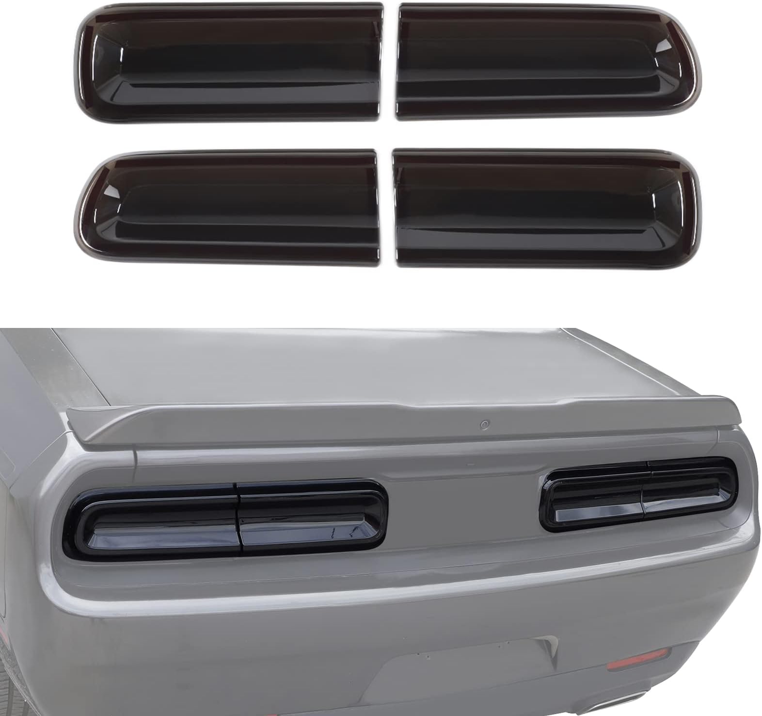 JeCar Smoked Tail Light Covers Rear Light Guards Exterior Accessories for Dodge Challenger 2015-2019
