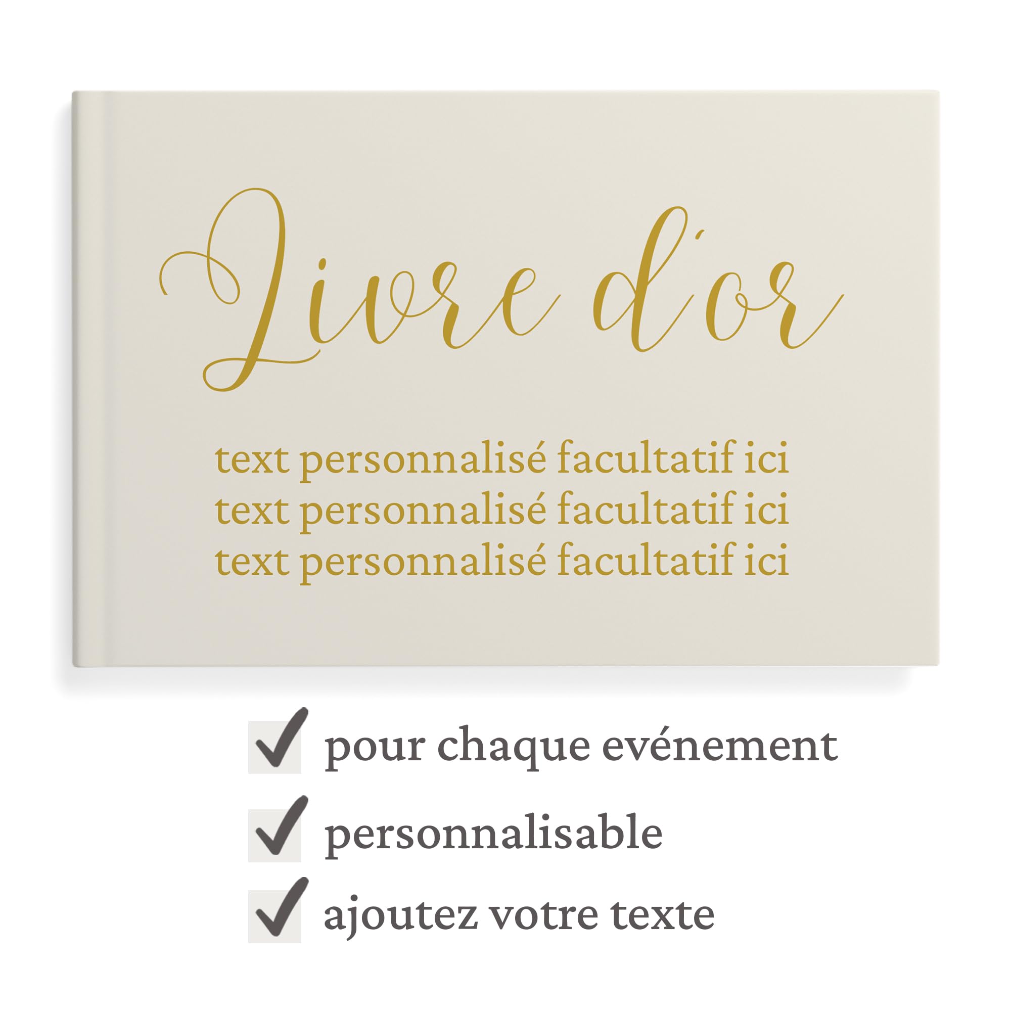 Livre d'or personnalisé - Livre d'or mariage personnalisable, anniversaire (crème)