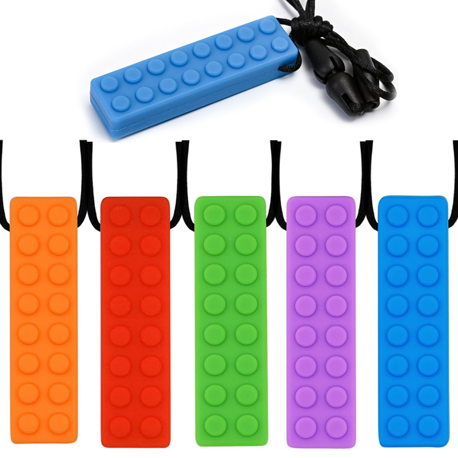 Sensory Chew Necklace for Autism & Teething - 5 Pcs Colorful Silicone Toys, multicolor