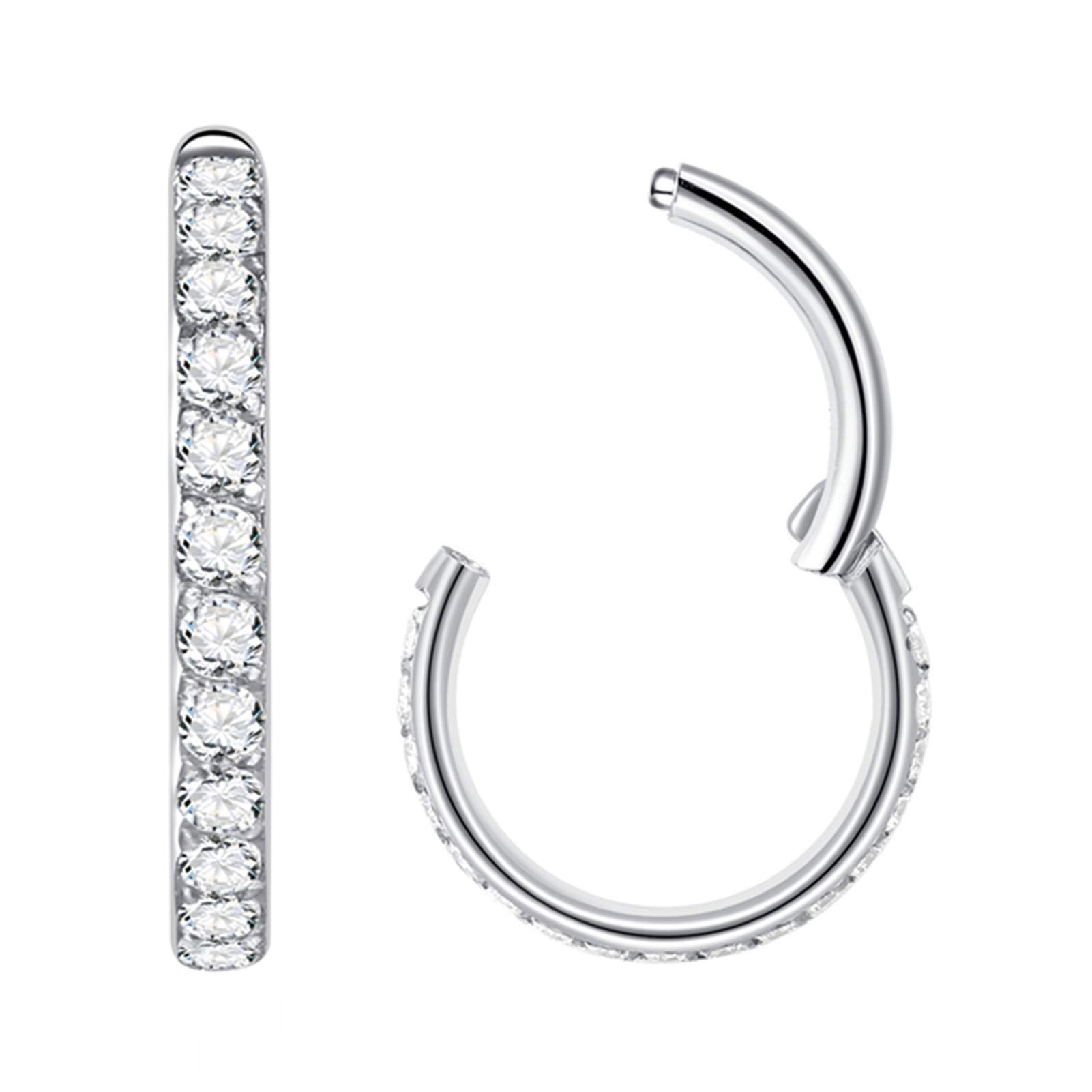 Popuhoops Nasenringe Zirkonia Nasenring Knorpel Ohrring Klar CZ Hoop Septumring Clicker 316L Chirurgenstahl Körperpiercing Helix Ohrläppchen Daith Rook Conch Tragus Piercing Schmuck 0,8mm 1,0mm 1,2mm