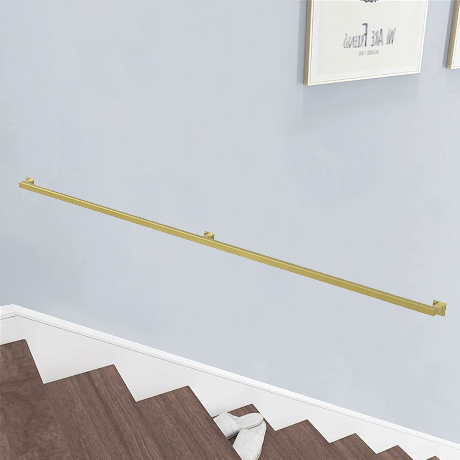 Attrex One Color Stair Banister Handrail Gold Handrails For Stairs, 30Cm-600Cm Metal Wrought Iron Banister Rail, Non-Slip Safety Handrail, Railings Handrails Corridor Support Rod Kit(6.6Ft/200Cm)