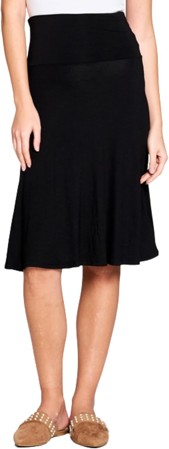 Popana Midi Skirt for Women, Flowy Skirts for Women Midi Length | A-Line Skirts, High Waisted Knee Length Skirts for Women, Mid Length, Soft Stretchy Rayon, Petite & Plus Size