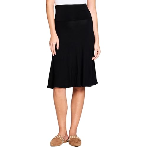Popana Midi Skirt for Women, Flowy Skirts for Women Midi Length | A-Line Skirts, High Waisted Knee Length Skirts for Women, Mid Length, Soft Stretchy Rayon, Petite & Plus Size