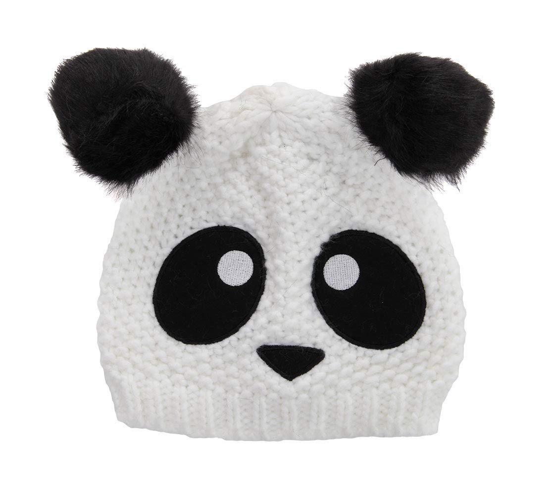 Panda Knit Adult Beanie - Cozy Knit Hat with Poms and Embroidered Features