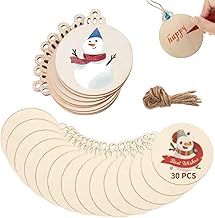 Pack of 30 Christmas Decorative Wooden Pendants Round Wooden Discs Ornaments for Decoration Crafts Painting Scrapbook