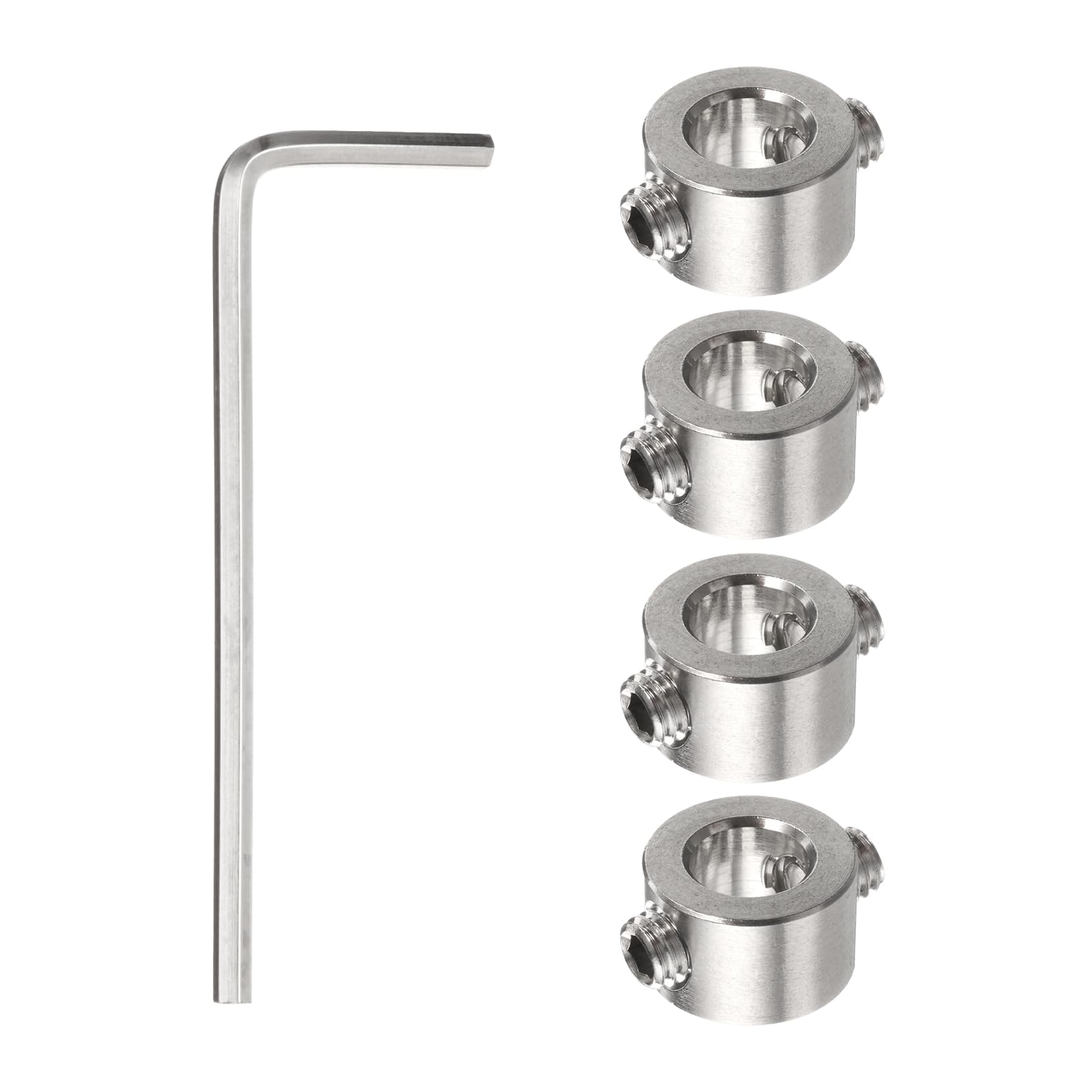 HARFINGTON 4pcs 7mm Drill Stop Collar Set Depth Stop, Adjustable Stainless Steel Drilling Limit Ring, Anodizing Surface Dowel Shaft Chuck Positioner with Hex Wrench, Silver