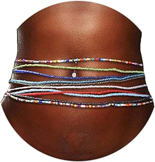 خرز خصر بطبقات من Reetan Boho خرز بطن مرنة للجسم سلسلة ملونة بيكيني للشاطئ ملحقات مجوهرات للجسم للنساء والفتيات (عبوة من 10)