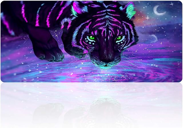 Gaming Mouse Pad Large Unique Game Mousepad Anti-Slip Rubber Base Colorful Keyboard Mat with Extended size - Water Resistant Desk Pads Mice Mat for Laptop PC Gamers Office desk (90x40 tiger P13)