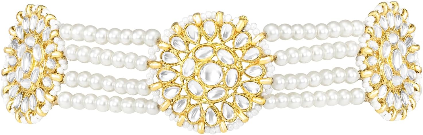 Aheli Kundan Beads Studded Choker Necklace & Stud Earrings Set Ethnic Traditional Bharatanatyam jewellery set Gift for Women - Image 6