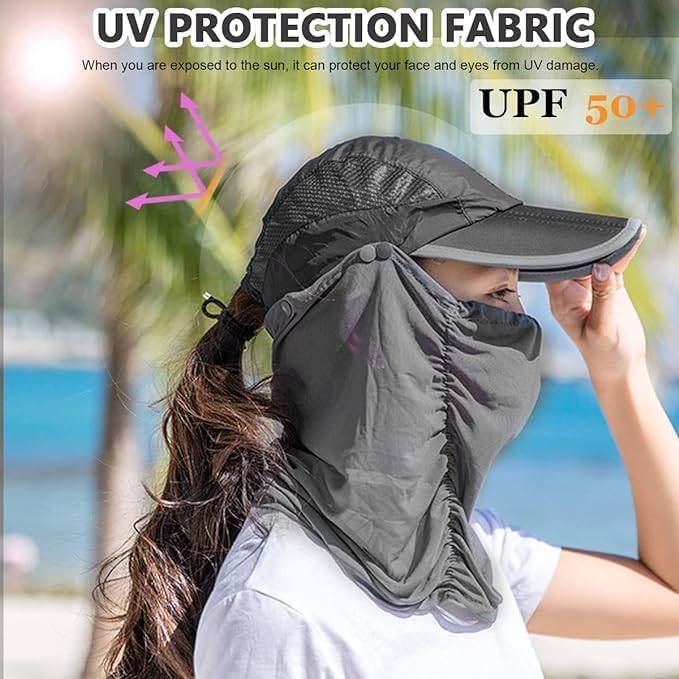Image of Cap Mask for Summer | UV Protection Foldable Scarf Cum Hat | Outdoor Sun Protection Face Cover | Breathable Lightweight Mask with Cap for Men & Women (Cap Mask UV Protection-P)