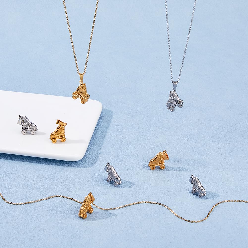 8 collares de patines para mujer, 2 colores, de acero inoxidable, colgantes estereoscópicos, para joyas, collares, pulseras, aretes, manualidades, Acero inoxidable