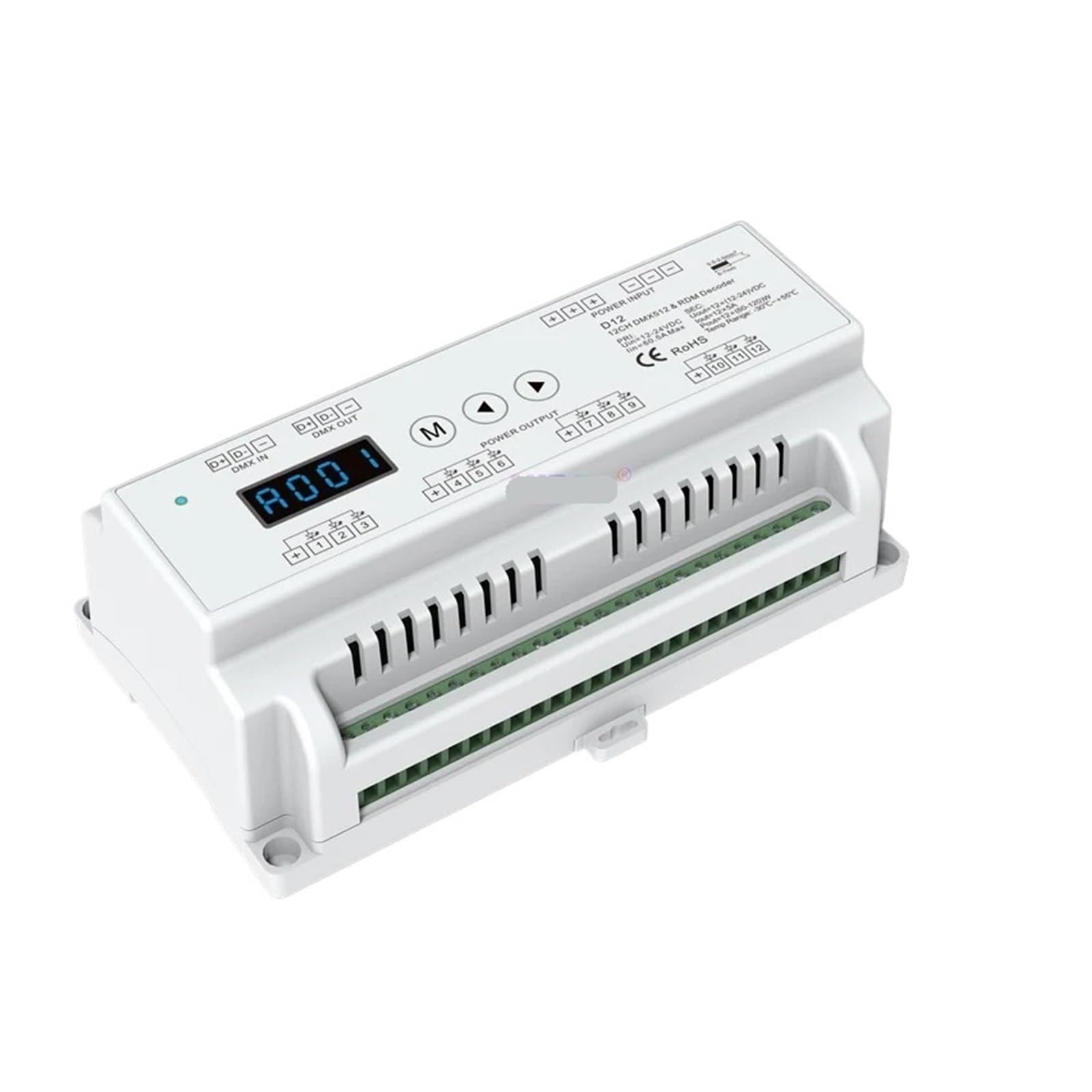 ZXAOMMBEA 12CH or 24 Channel RGB DIN Rail Dimmer Controller 12V 24V 24CH RGB/RGBW LED Strip Stage Light RDM 512 Decoder(12 Channel D12)