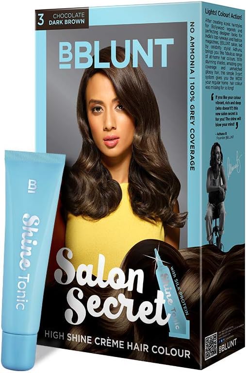 Salon Secret High Shine Crème Hair Colour Chocolate Dark Brown 3 | No Ammonia Hair Colour, Natural Brown Shade 3, Long-Lasting- 8 Weeks, Colour & Grey Coverage for Soft Salon Finish, 100g