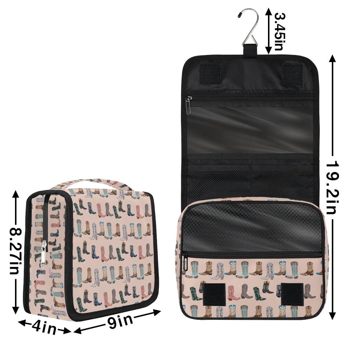 Neceser de viaje para mujeres y hombres con gancho para colgar, organizador de cosméticos de maquillaje, bolsa de viaje para artículos de tocador, accesorios esenciales, tamaño grande, Cowboy