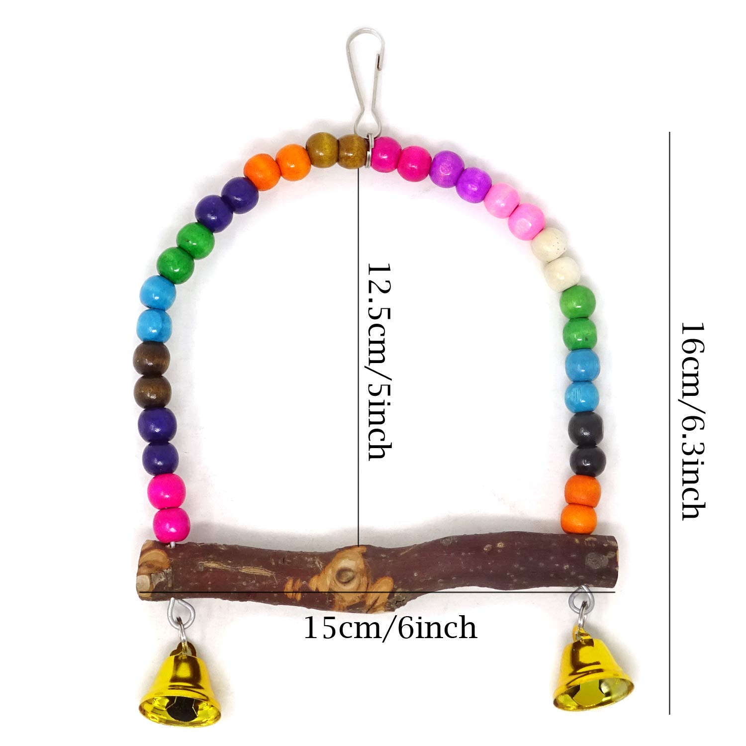 Honbay Wooden Bird Swing Perch Parrot Hanging Toy for Small Sized Birds - image 3