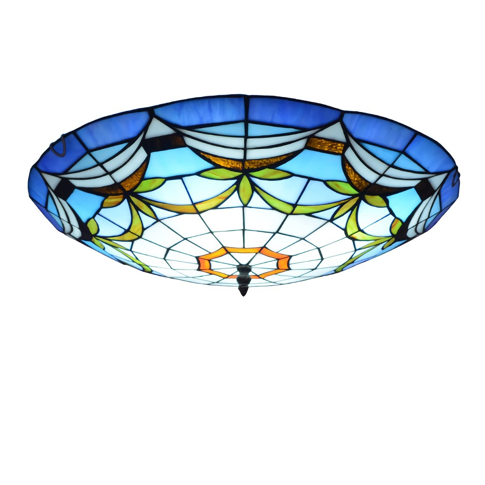 Tiffany Style Ceiling Light Flush Mount, Blue Stained Glass Ceiling Lamp for Living Room Bedroom Kitchen Hallway, E27, MAX40W,50cm