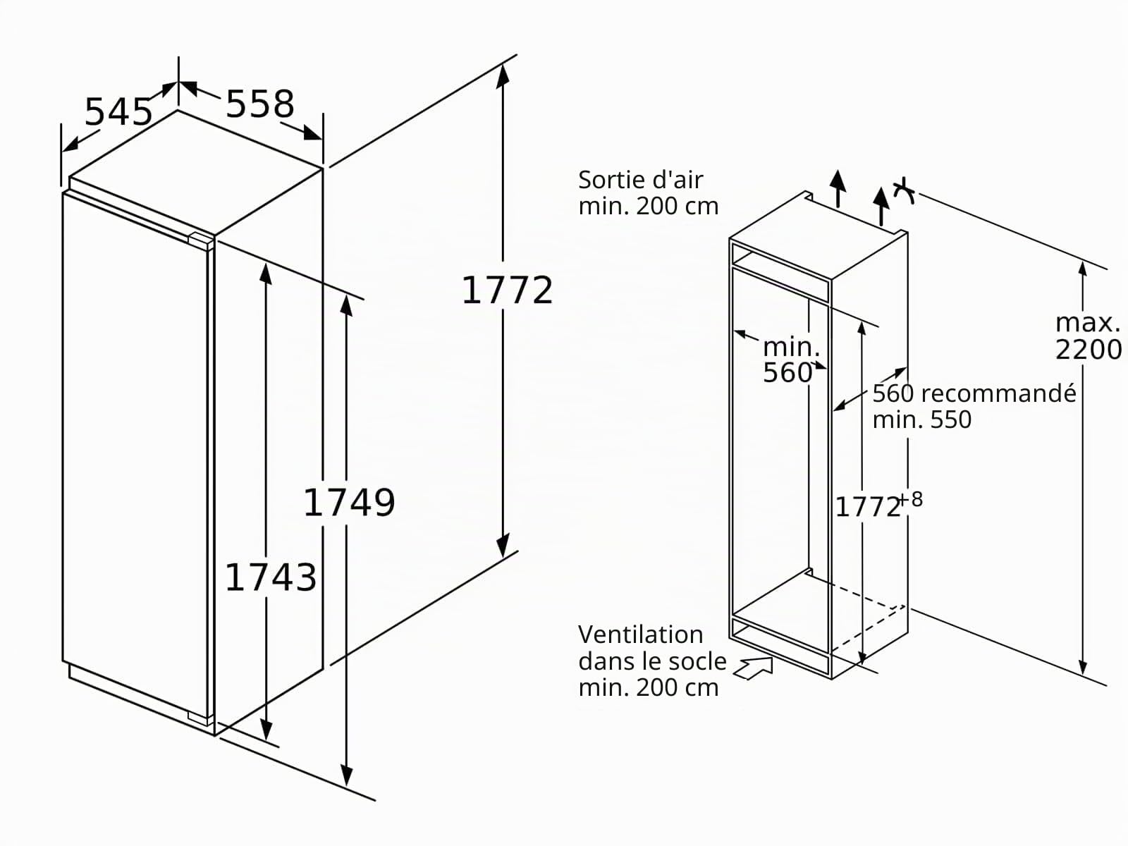 Bosch KIF81PFE0 Série 8 - Réfrigérateur encastrable - 177,5 x 56 cm - 289 l - Charnière plate - Fabriqué en Allemagne - VitaFresh Pro - 3 fois plus de fraîcheur - Éclairage LED uniforme