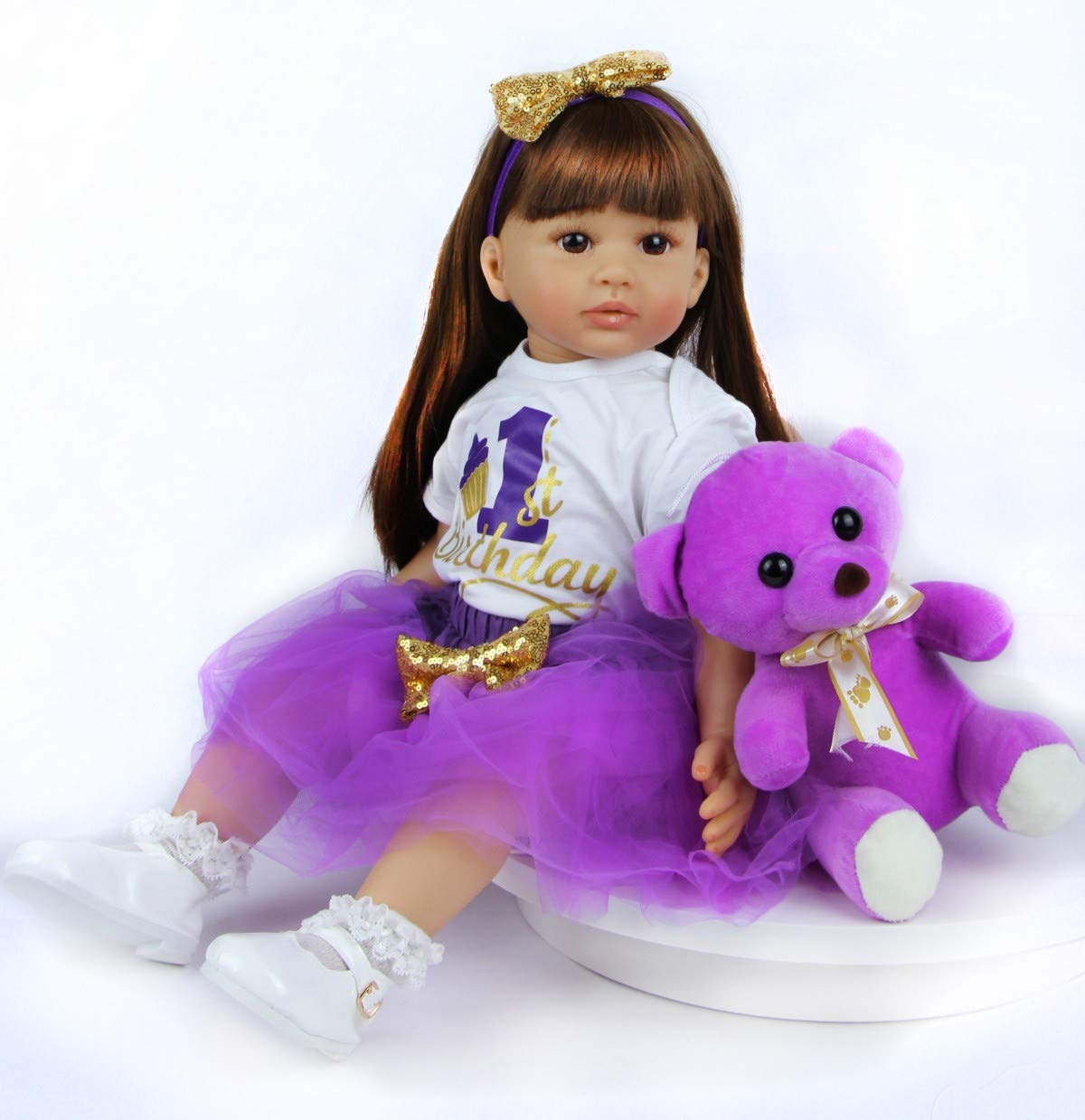 ZIYIUI 24 Zoll 60 cm Realistische Reborn Babypuppen Kleinkind Weiche Silikon Vinyl Reborn Baby Mädchen Dolls with Lange Haare Kind Geschenke Realistisch Handgemacht Spielzeug Geschenke