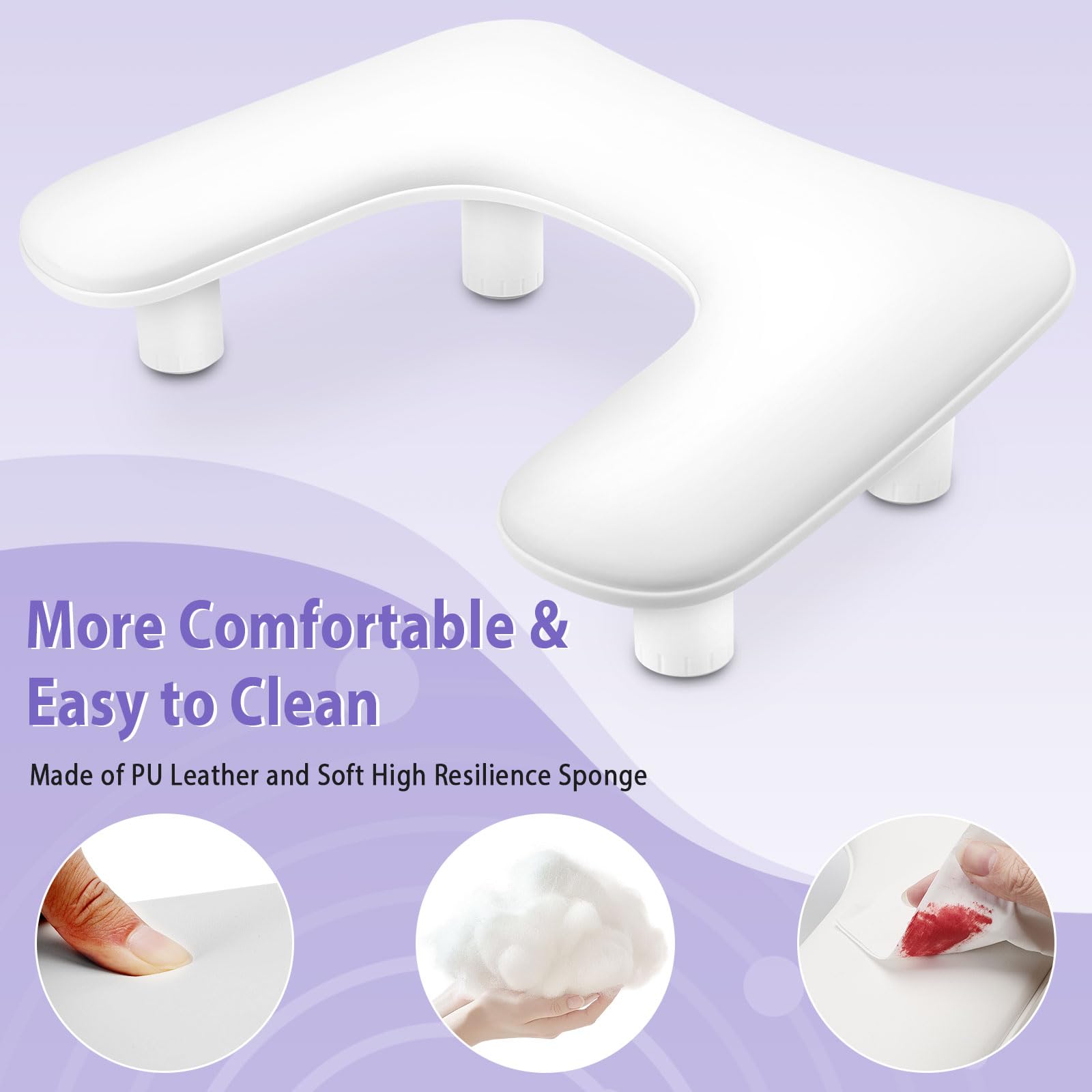 Poggiamano per Unghie, Appoggia Mani per Unghie in Pelle PU e Spugna Morbida, Forma U, con Supporto Regolabile in Altezza, Kit per Nail Art e Lampade per Unghie, Bianco