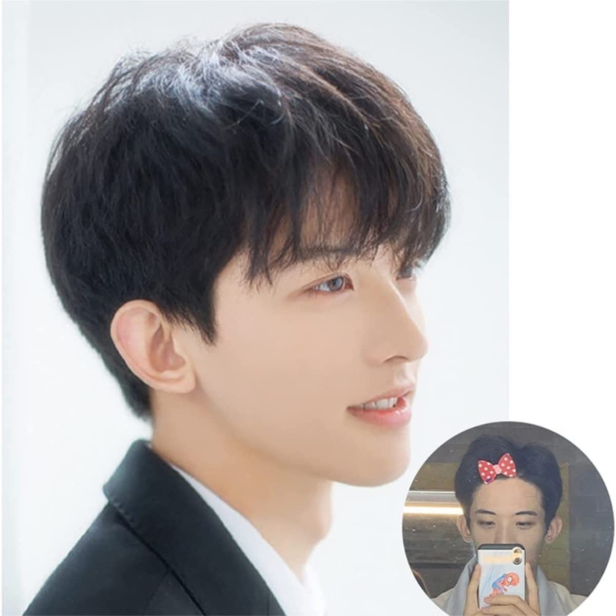 Peluca Artificial Pelucas De Pelo Negro Recto Corto para Hombres Y Niños, Peluca De Cosplay De Pelo Real para Fiestas Masculinas Peluca De Mujer