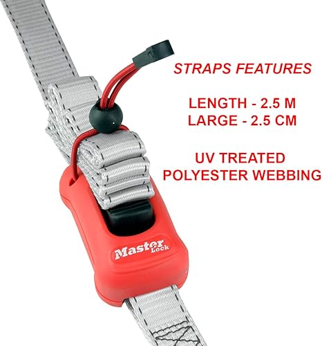 Miniatura 6 de Master Lock 3313EURDAT Correa de amarre con ganchos y hebilla, 5.9 ft x 0.984 in, gris