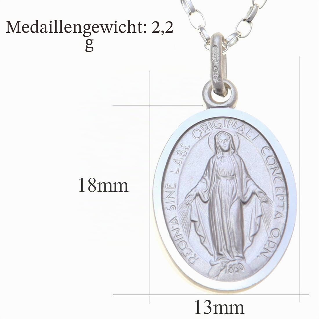 Alexander Castle Solide 925 Sterling Silber Wundertätige Medaille Katholische Halskette - 18mm x 13mm Wundertätige Medaille mit 18" 925 Sterling Silber Kette & Schmuck Geschenk-Box