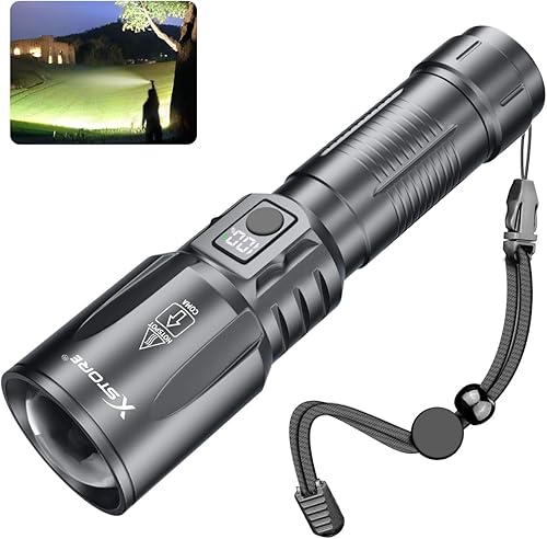 Linterna LED recargable - Linterna táctica de alta potencia de 5 modos para camping, emergencia, senderismo, pantalla de alimentación digital,