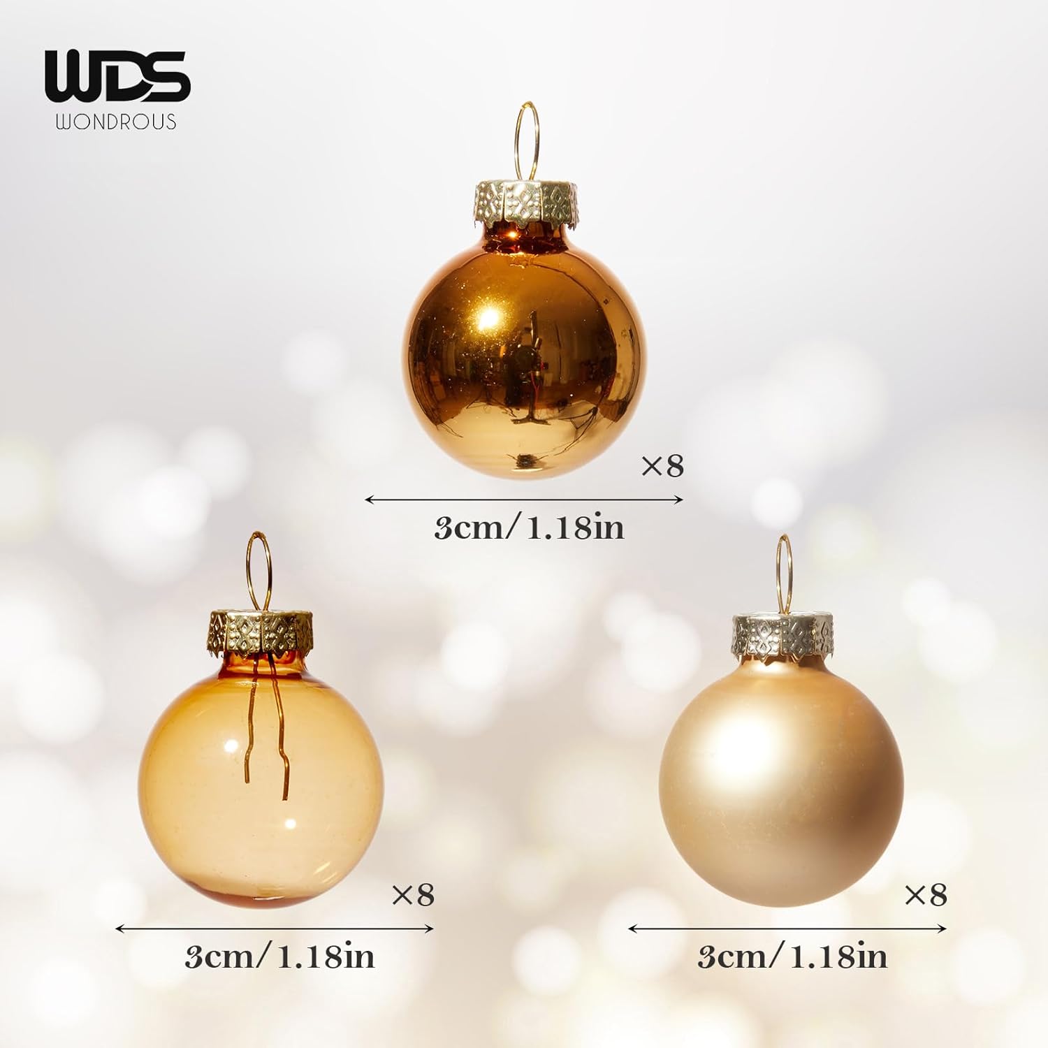 WDS WONDROUS Gold Glass Christmas Ball Ornaments Set of 24 – 1.18” Small Xmas Tree Hanging Ornaments, Elegant Vintage Holiday Decorations for Wedding Party & Thanksgiving Christmas Decor - Image 5