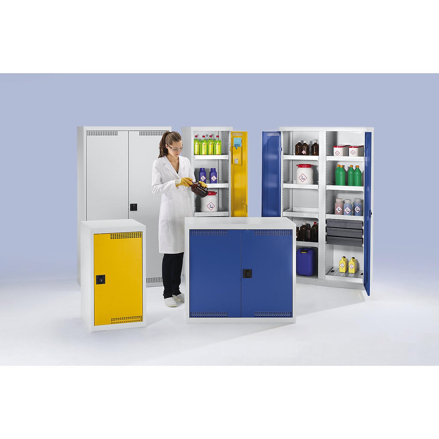 kaiserkraft | Umweltschrank mit Türlochung | HxBxT 900 x 500 x 500 mm | 2 Wannenböden | lichtGrau/Enzianblau