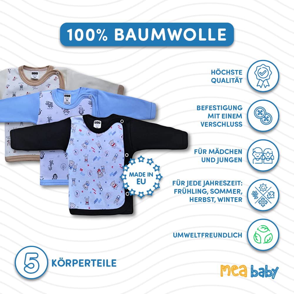 Bawełniana koszula niemowlęca z długimi rękawami MEA 5-pak. Zawijana koszula niemowlę dziewczynka Zawijana koszula niemowlę dla chłopca