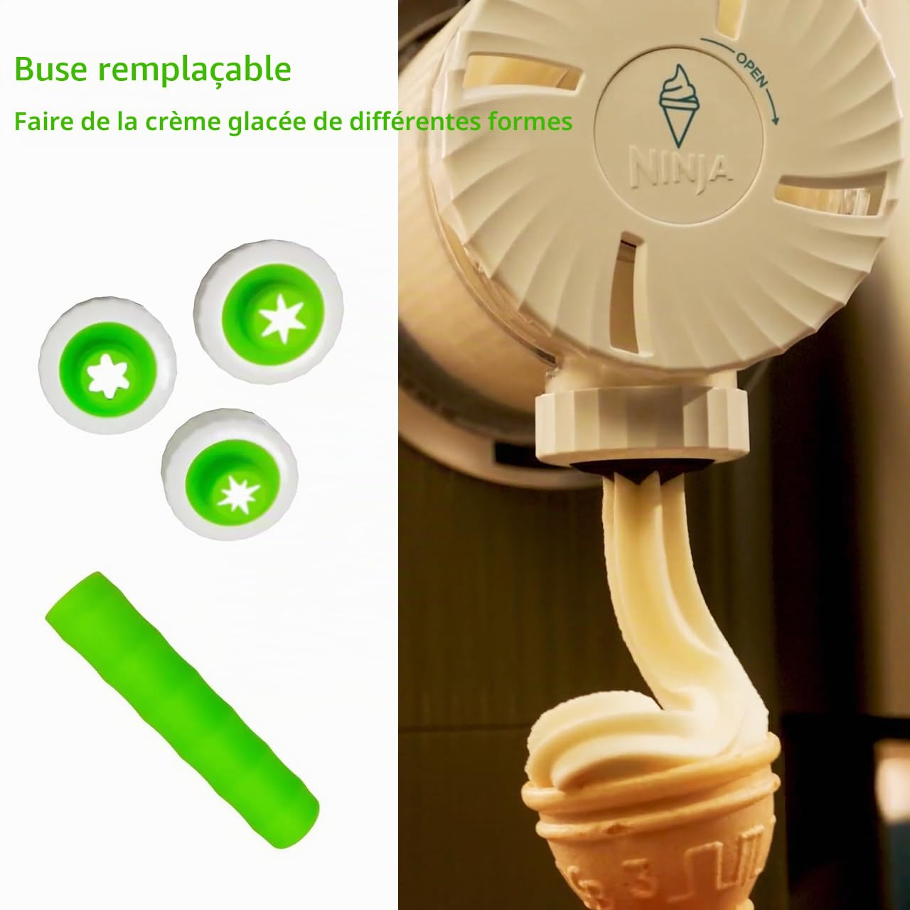 Buse tourbillon pour pots Ninja Creami couvercles buses formées pour machines à crème glacée Ninja tourbillon NC701 NC700 pièces + 1 couvercle de poignée antidérapant + 1 couvercle