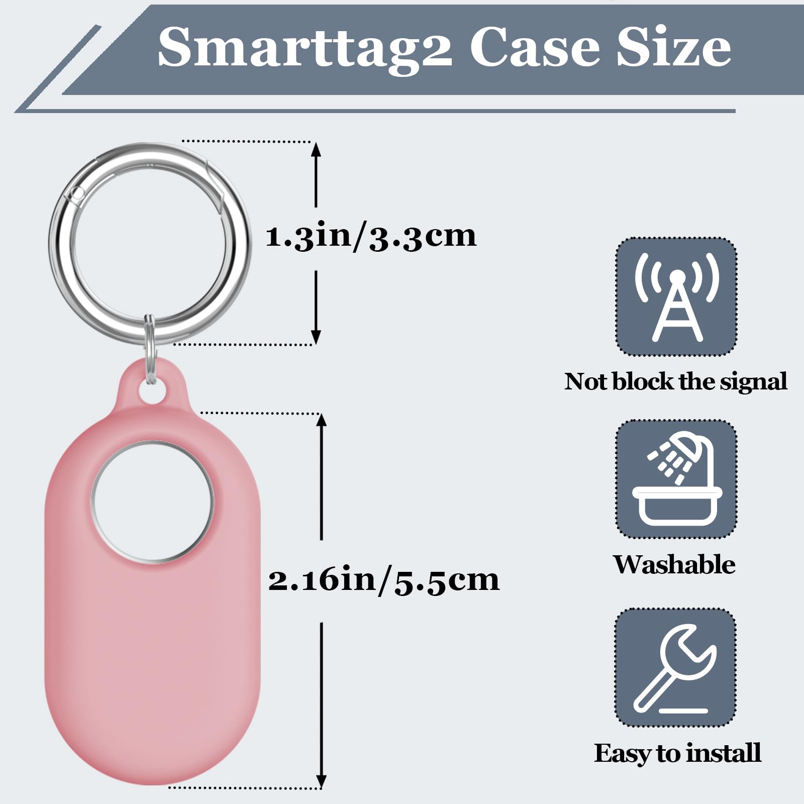 Tyanuzz Smart Tag 2 Case Compatible with Samsung Smarttag2, Silicone Protective Cover for Samsung Galaxy Smart Tag 2 with Keychain, Anti-Lost GPS Tracker Holder for Keys, Pets(2 Pack, Pink & Purple)