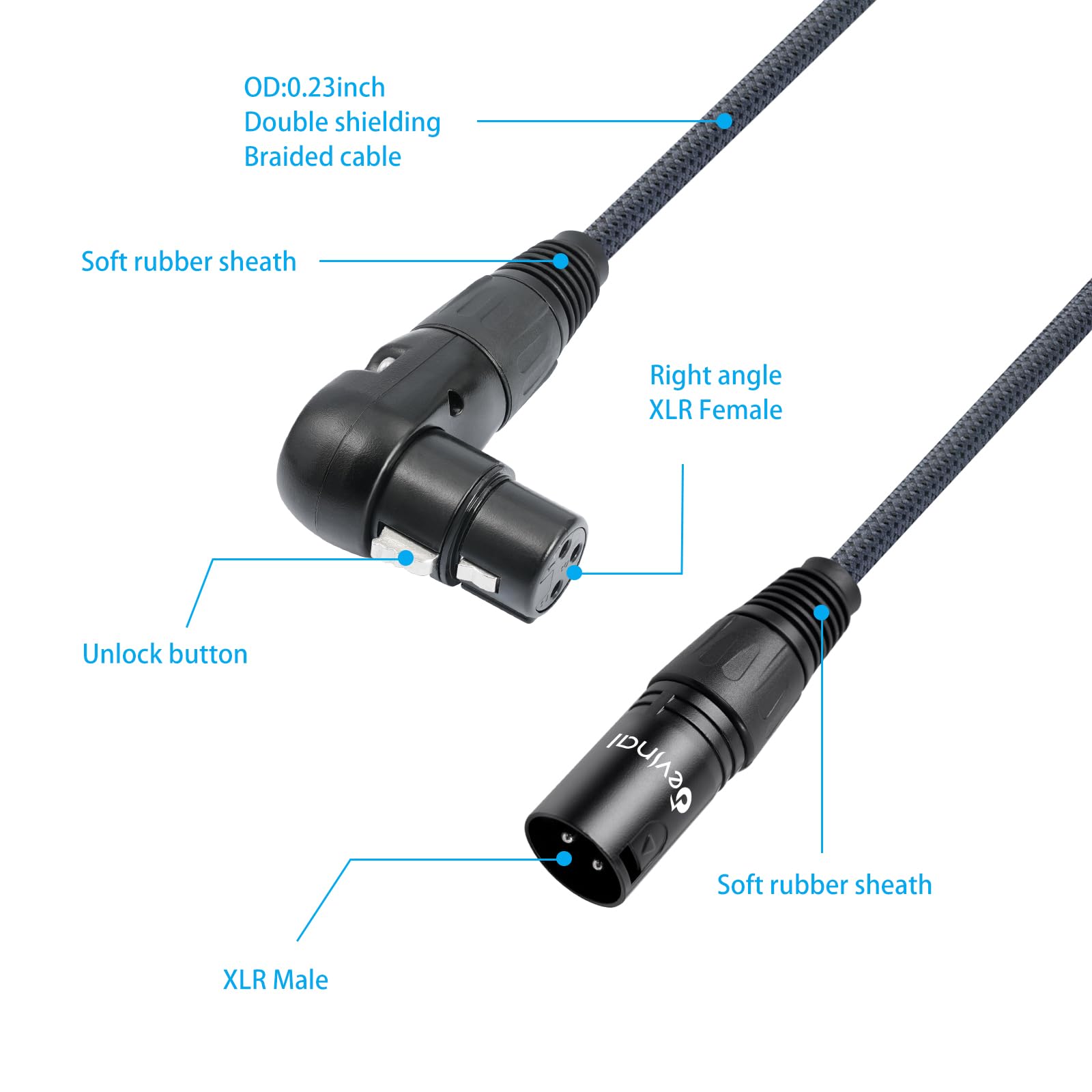 Devinal Right Angle XLR Cable, Adjustable Right-Angle Female to Straight Male Microphone Cord - Image 3