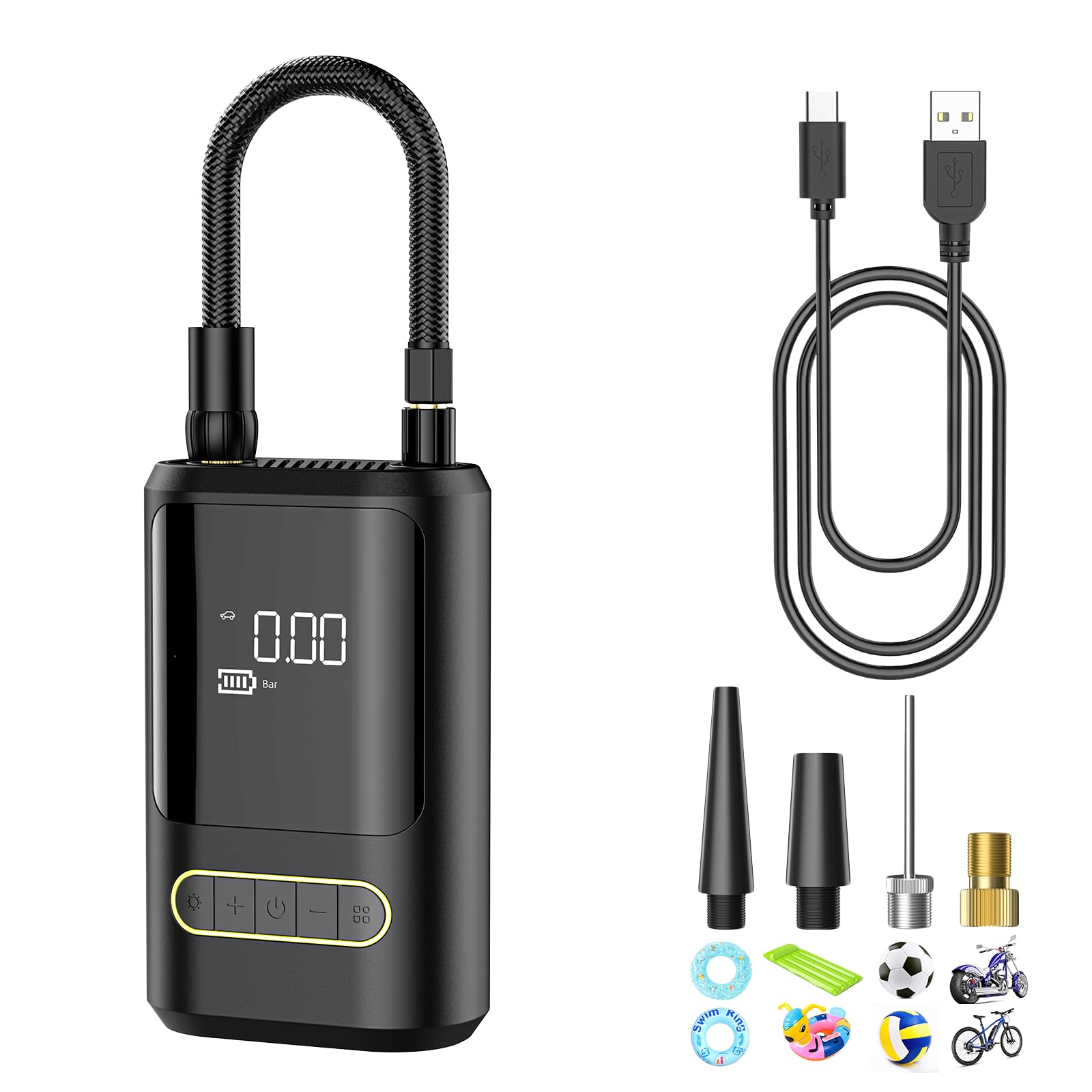 Car Tyre Inflator Cordless, Air Compressor Rechargeable, Portable Tyre Pump, Digital Electric Tyre Inflator for Car, Motorcycle, Bike,Bicycle, Ball, 150psi