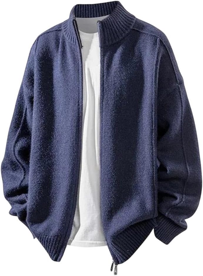 Cardigan Sweater Men's Knitted Sweater Spring Fall with Thick Fleece Loose Knitwear