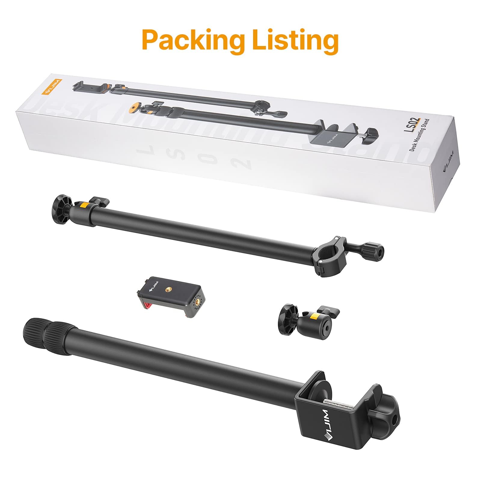 ULANZI LS02 Kamera Tischhalterung, 44cm-105cm Einstellbar, Overhead Stativ für Streaming & Gaming, Lichtstativ mit Boom Arm, Klemmstativ mit 360° Kugelkopf für Kamera/Ringlicht