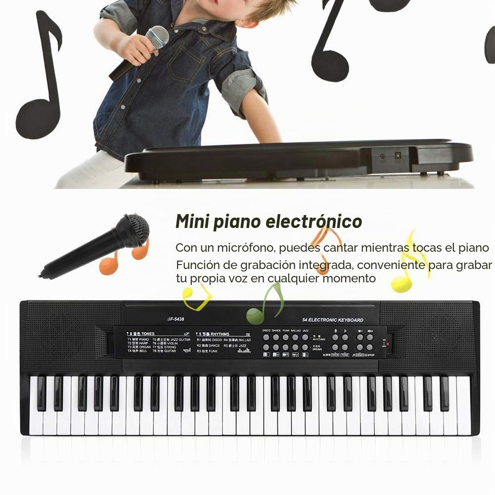 Teclado de piano digital Teclados de electrónico 54 teclas con micrófono función de grabación para uso en interiores exteriores