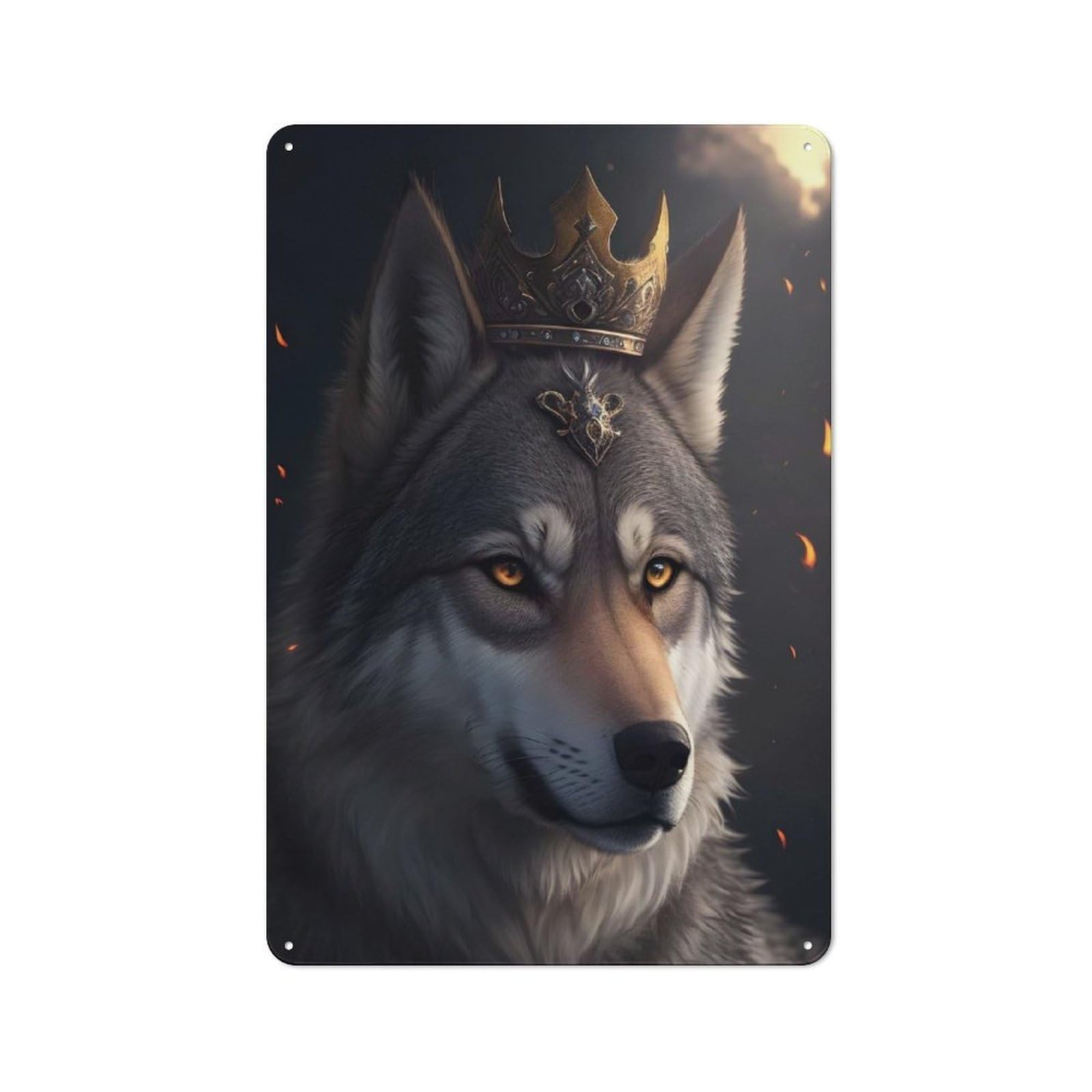 Junmoney Style-9 Wolf King Funny Workshop Style Metal Wall Decor 30X20cm, Decorative Metal Plaque For Garage, Hobby Room, Office Or Man Cave