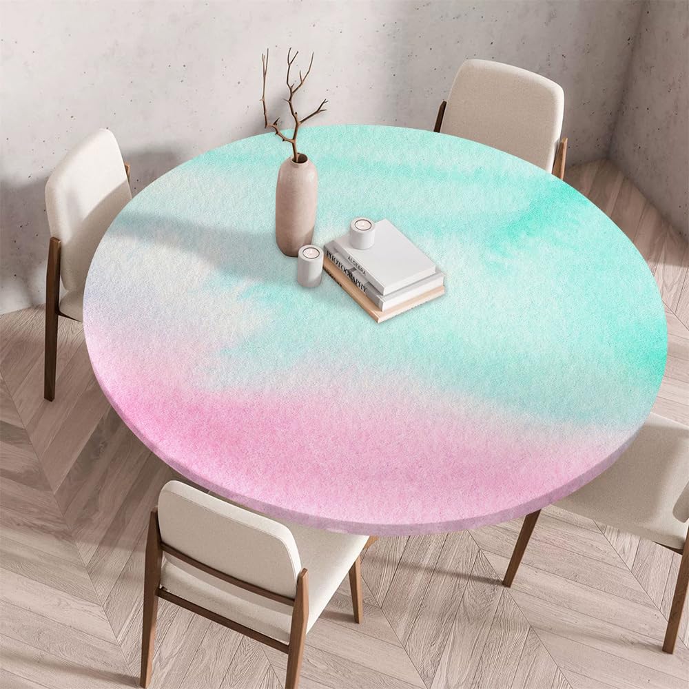 Morbuy Elastic Fitted Colorful Round Tablecloth, Table Cloths Stain Resistant Stretch Table Protector Cover for Home Coffee Restaurant Dining Picnic (Pink,90cm)