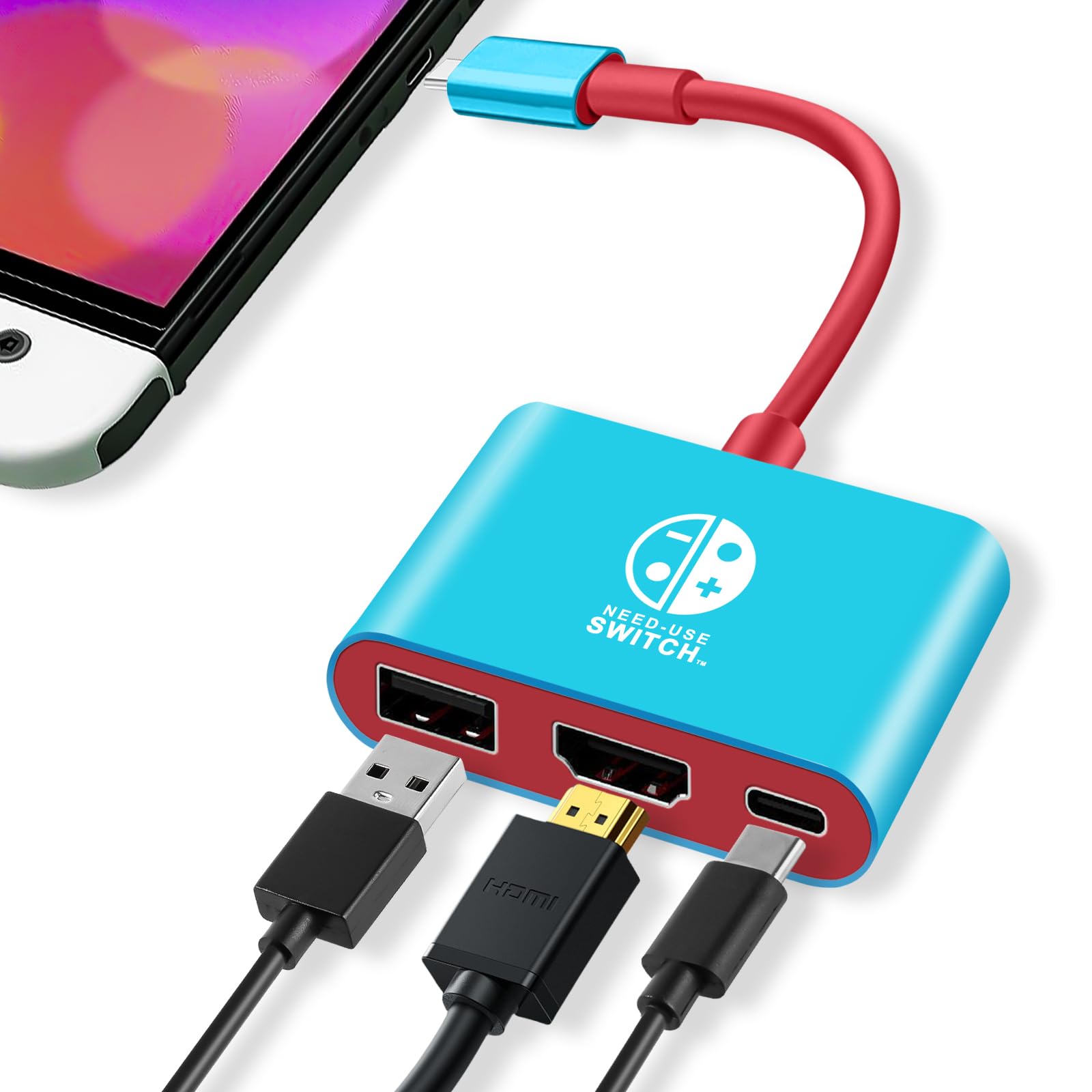 3 en 1 Switch Dock para Switch/Switch OLED, puerto USB 3.0, estación de acoplamiento portátil para Nintendo Switch/Switch OLED, adaptador de TV con HDMI 4K (azul y rojo)