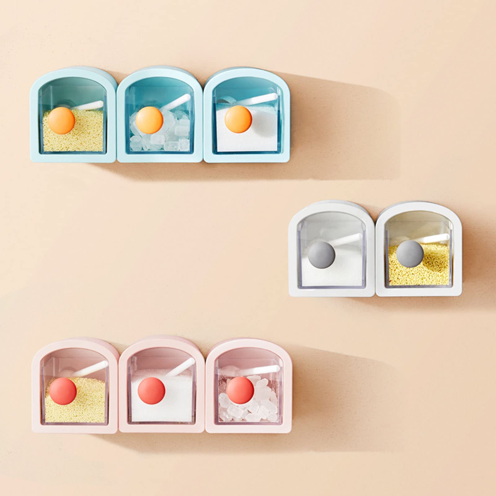 Seasoning Box With Spoons Wall Mounted Condiment Storage Container Kitchen Condiment Jar Household Kitchen Gadgets