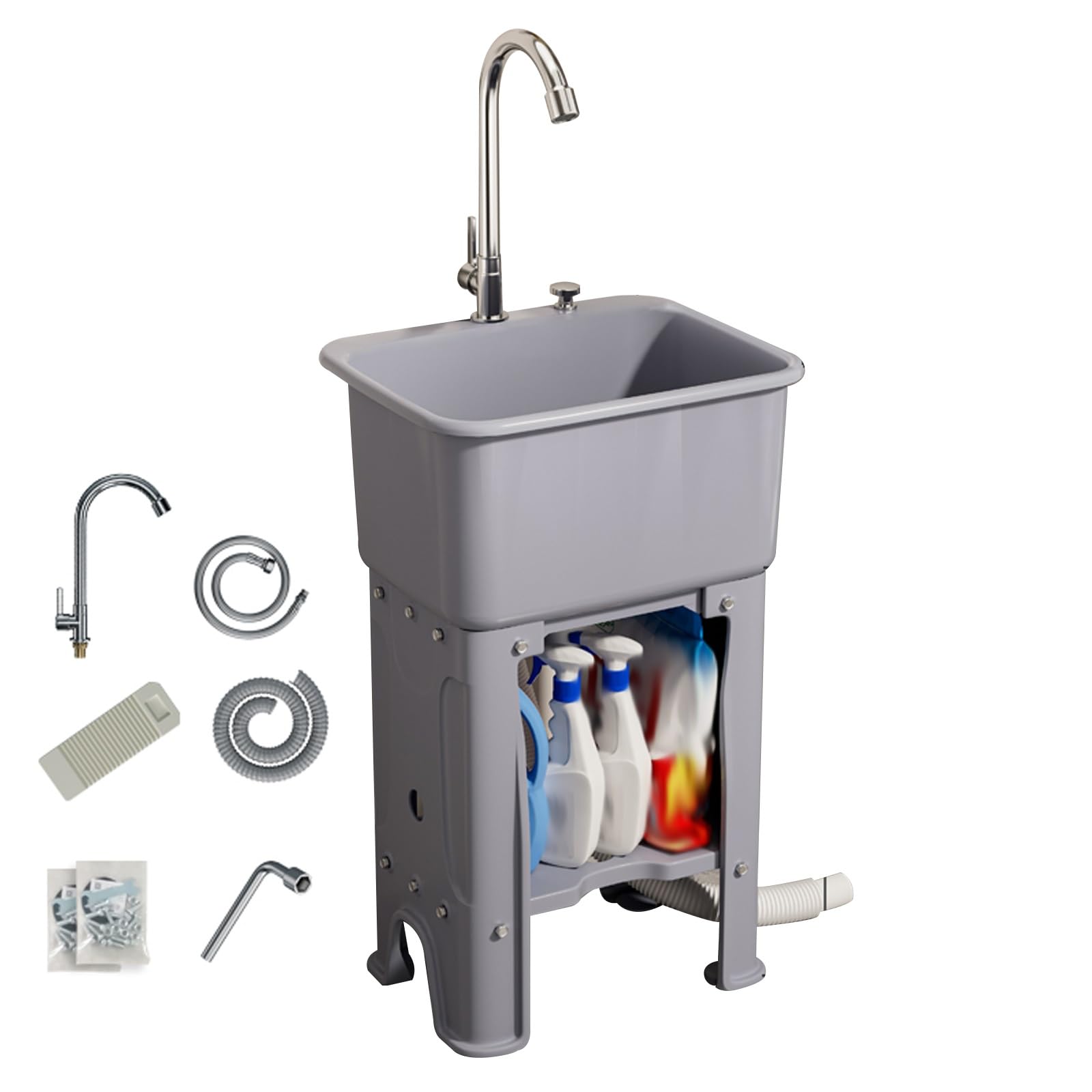 HYSOPSPX Plastic Utility Sink with Washboard and Faucet for Efficient Laundry Cleaning Tasks