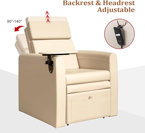 Miniatura 4 de OmySalon Silla de pedicura eléctrica con respaldo ajustable, portavasos movible y plataforma de almacenamiento oculta, estación de apoyo de piso