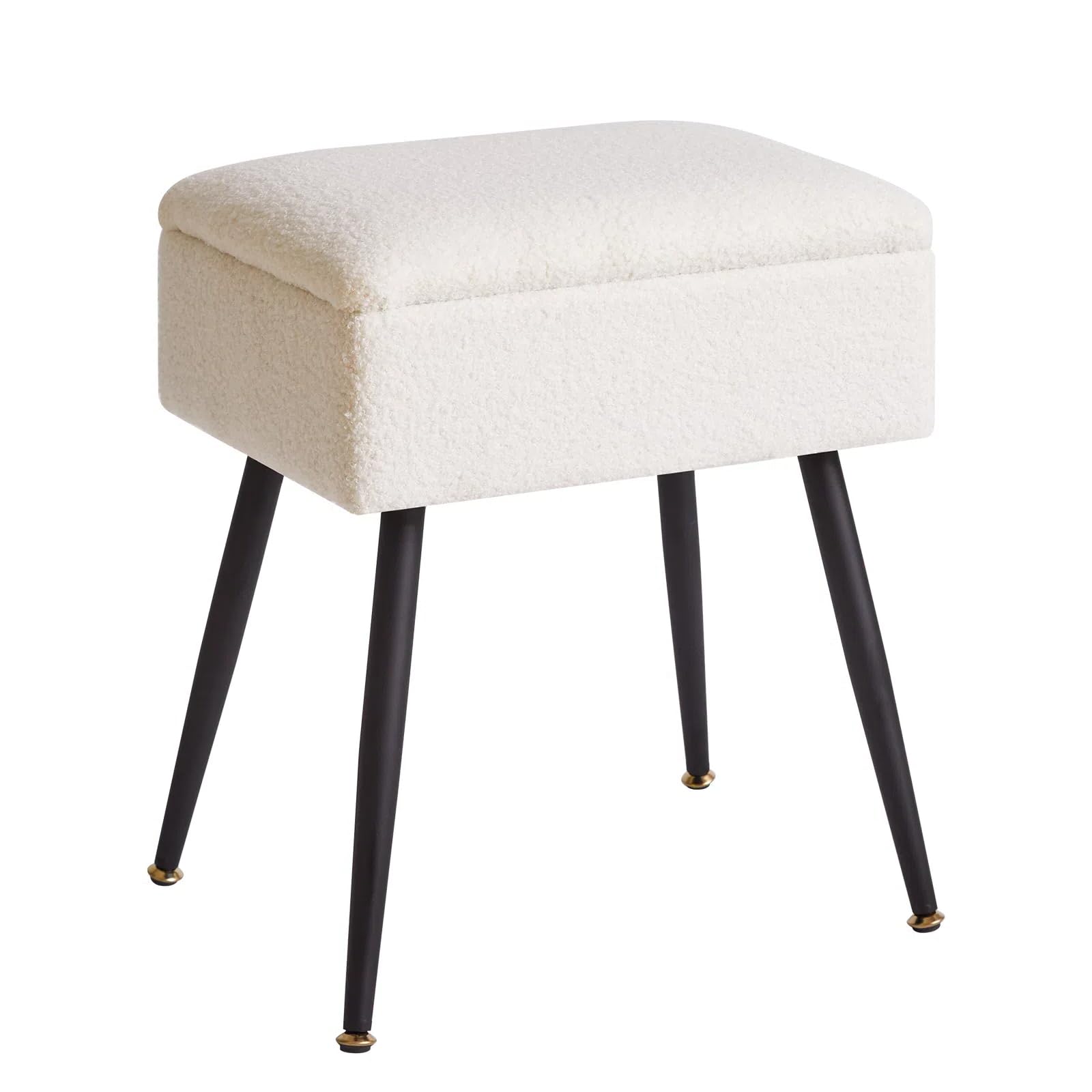 Aibiju Taburete de Tocador de Piel Sintética de Peluche, Taburete Rectangular con Almacenamiento, Asiento de Tocador, Mesa Auxiliar Pequeña para Sala de Maquillaje, Dormitorio, Blanco YD-SMS137W