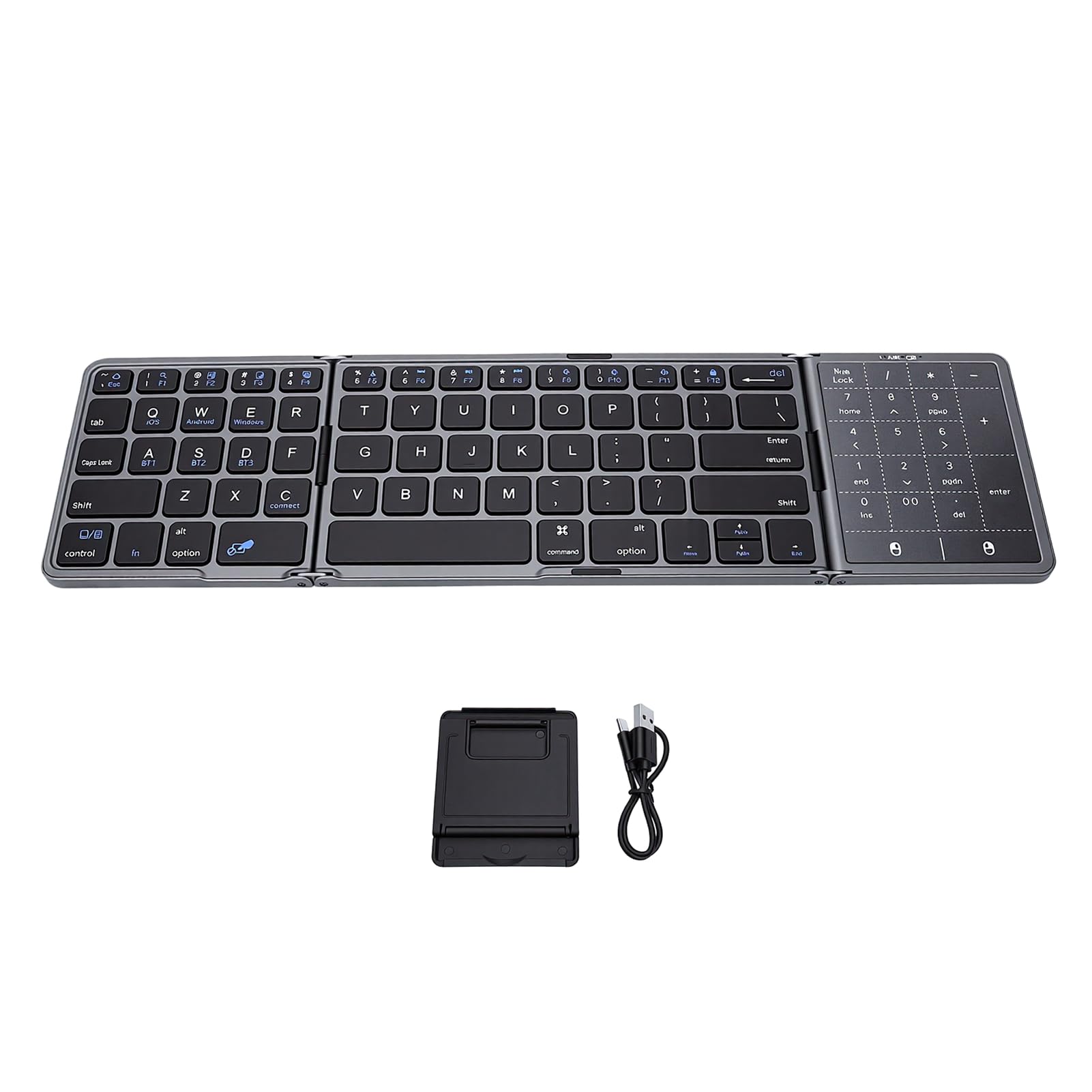 VBESTLIFE Tastiera Pieghevole, Tastiera Portatile Wireless Bluetooth 5.3 con Trackpad Multitouch e Tastierino Numerico, per Smartphone Tablet Laptop PC