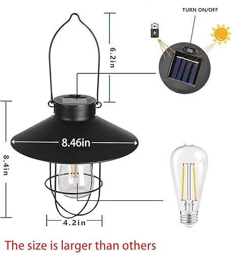 Miniatura 2 de pearlstar Linterna solar colgante al aire libre lámpara solar de metal con diseño de bombilla Edison blanca cálida para decoración de jardín patio