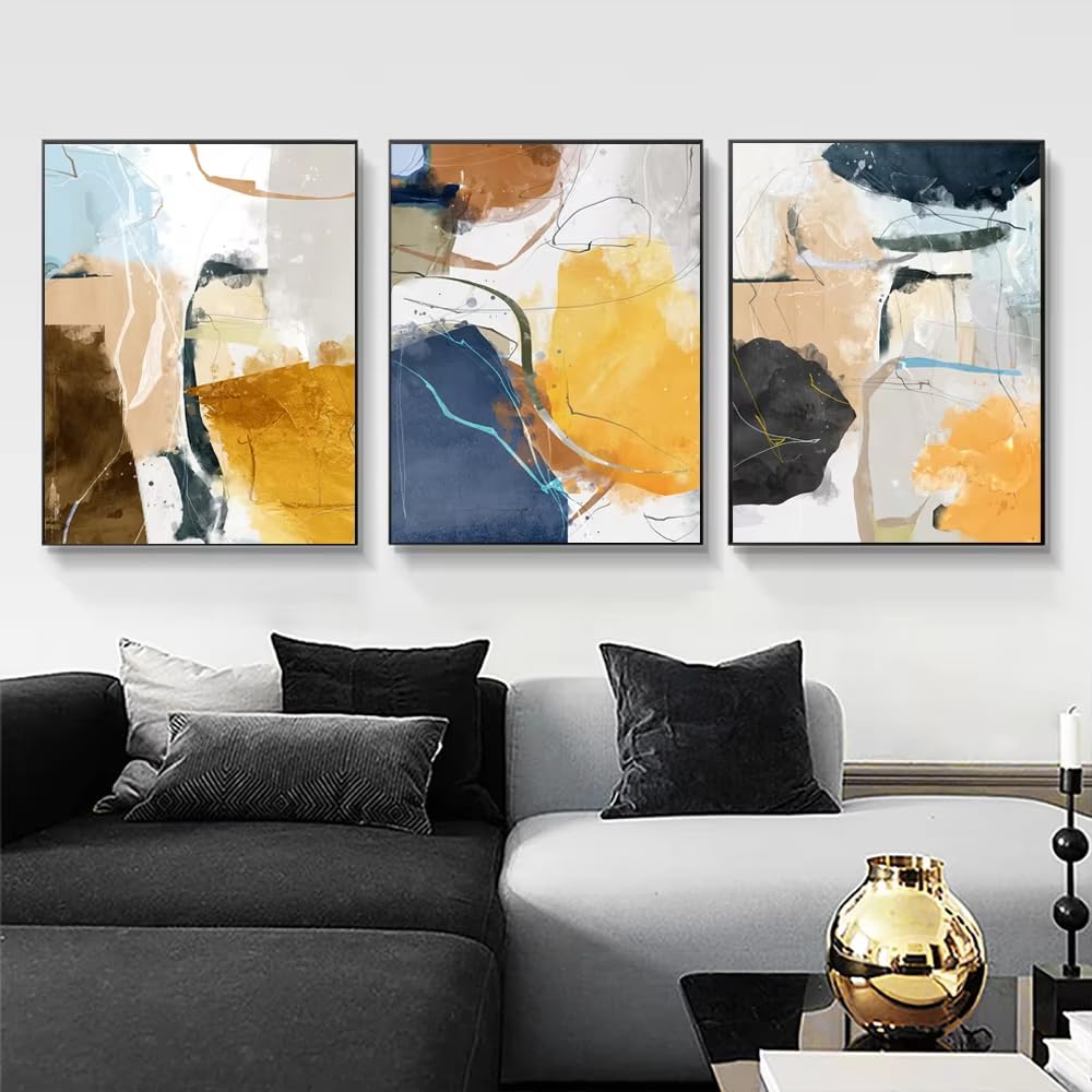 IHHGNB Frameless Watercolor Geometric Canvas Painting Nordic Abstract Wall Art Pictures for Living Room Home Decor Unframed(50x70cm(20x28in) x3/No frame)