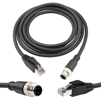 M12 to RJ45 Industrial Ethernet Cable,Automation Systems Interconnect M12 4 Pin D Code Male to RJ45 Male Shielded Cable Assembly, Cat5e SFTP 4PR/26AWG 2M/6.6Ft