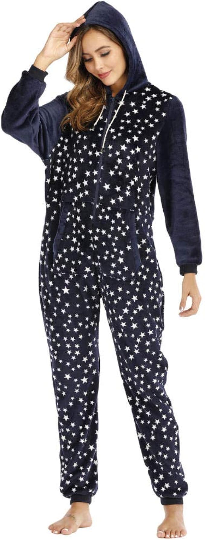 Jumpsuit Damen Flanell Einteiliger Pyjama Home Wear Blue XL Amazon.de