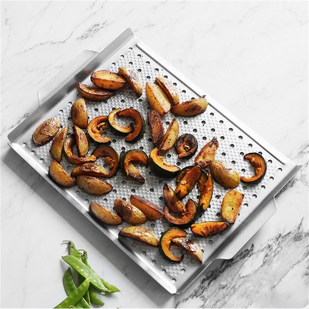 Cestello antiaderente rettangolare per barbecue, per grigliare verdure, carne, pesce, in acciaio al carbonio, 40 x 26 cm